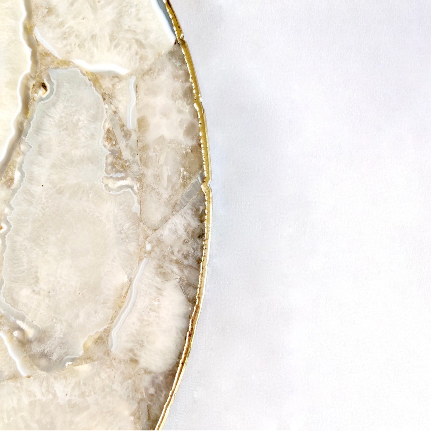 White Agate Serving Tray With Brass Handles | Circular |-4