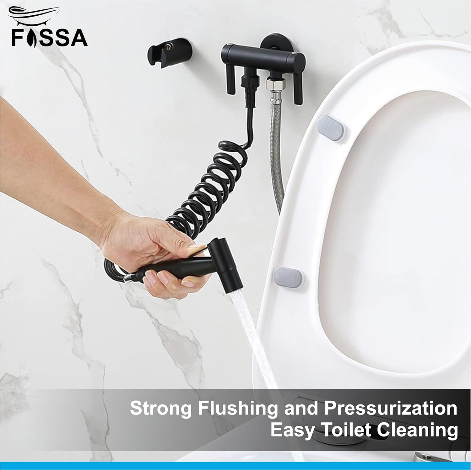 Fossa Hand Held Bidet Sprayer Premium Stainless Steel Sprayer - Health Faucet for Toilet, with 1 Mtr Spring Flexible Shower Hose Pipe,Hook (Black)-2