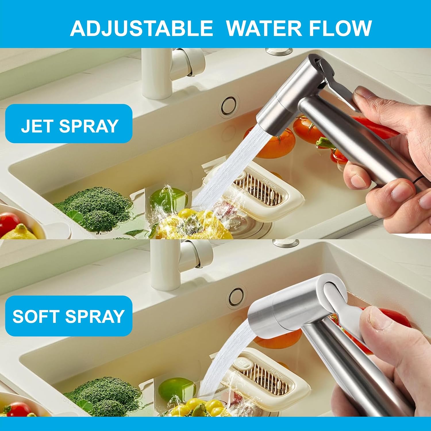 Fossa Hand Held Bidet Sprayer Premium Stainless Steel Sprayer - Health Faucet for Toilet, with 1 Mtr Spring Flexible Shower Hose Pipe,Hook ( Silver)-1