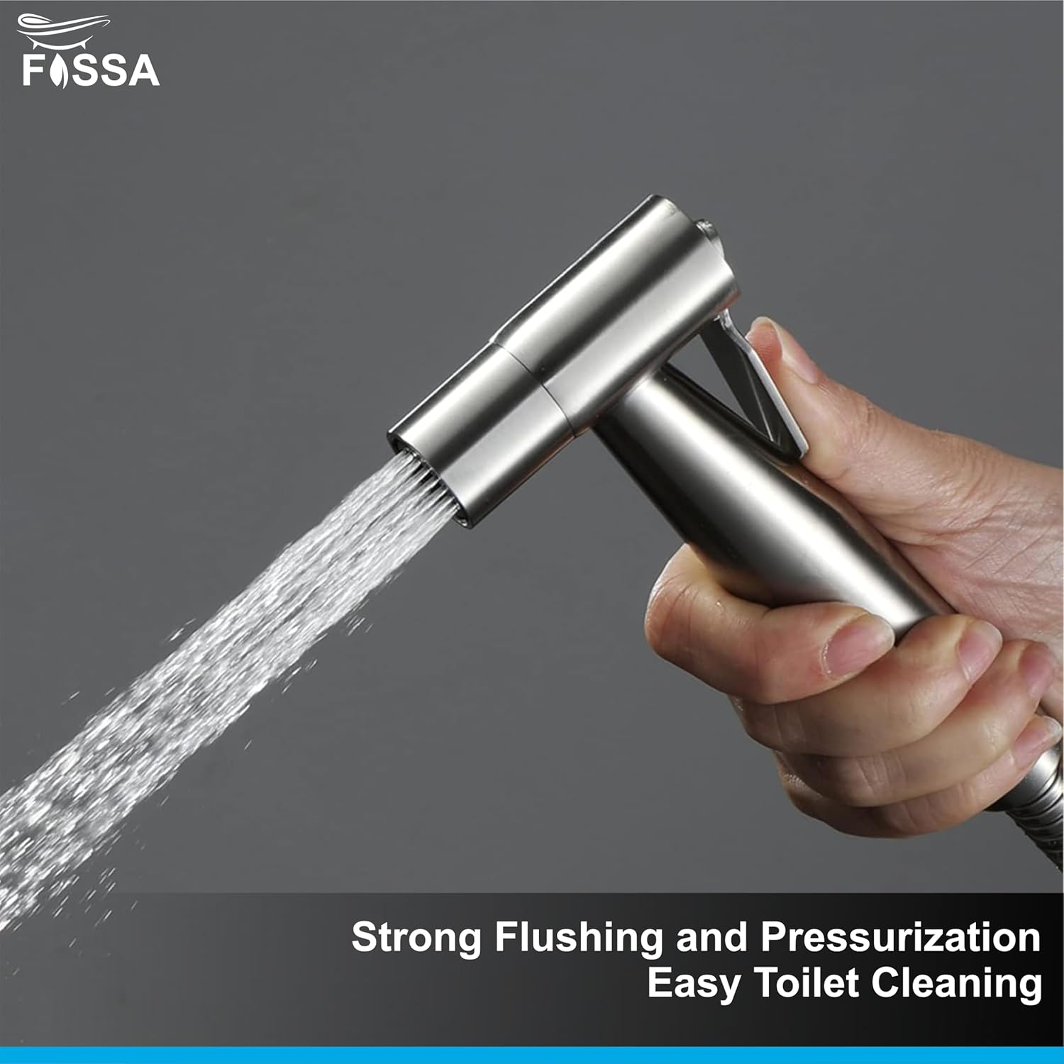 Fossa Hand Held Bidet Sprayer Premium Stainless Steel Sprayer - Health Faucet for Toilet, with 1 Mtr Spring Flexible Shower Hose Pipe,Hook ( Silver)-3