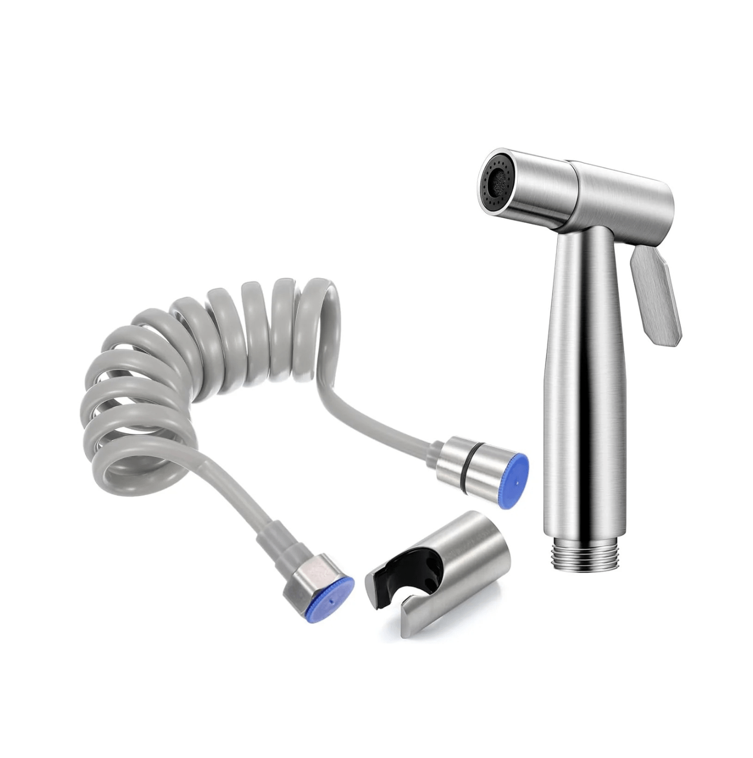 Fossa Hand Held Bidet Sprayer Premium Stainless Steel Sprayer - Health Faucet for Toilet, with 1 Mtr Spring Flexible Shower Hose Pipe,Hook ( Silver)-0