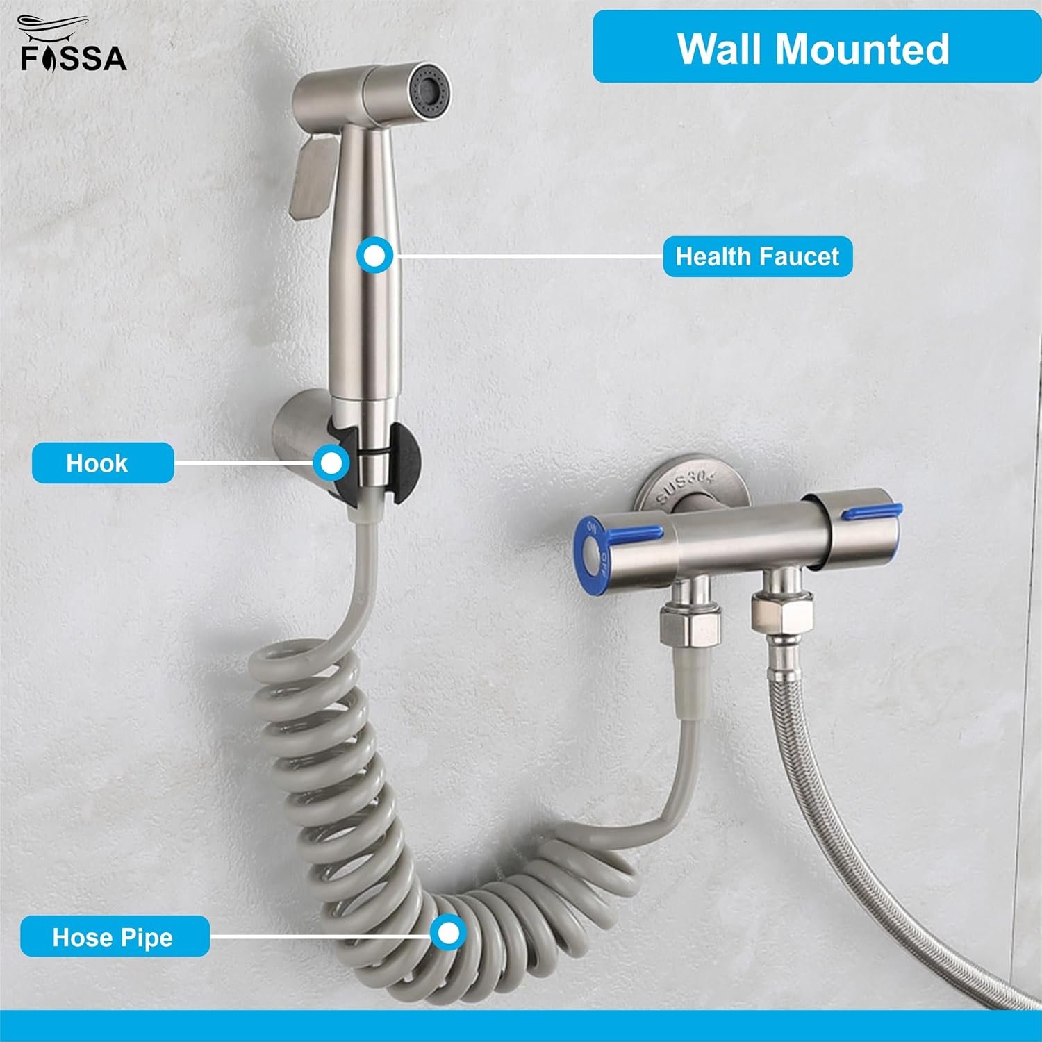 Fossa Hand Held Bidet Sprayer Premium Stainless Steel Sprayer - Health Faucet for Toilet, with 1 Mtr Spring Flexible Shower Hose Pipe,Hook ( Silver)-4