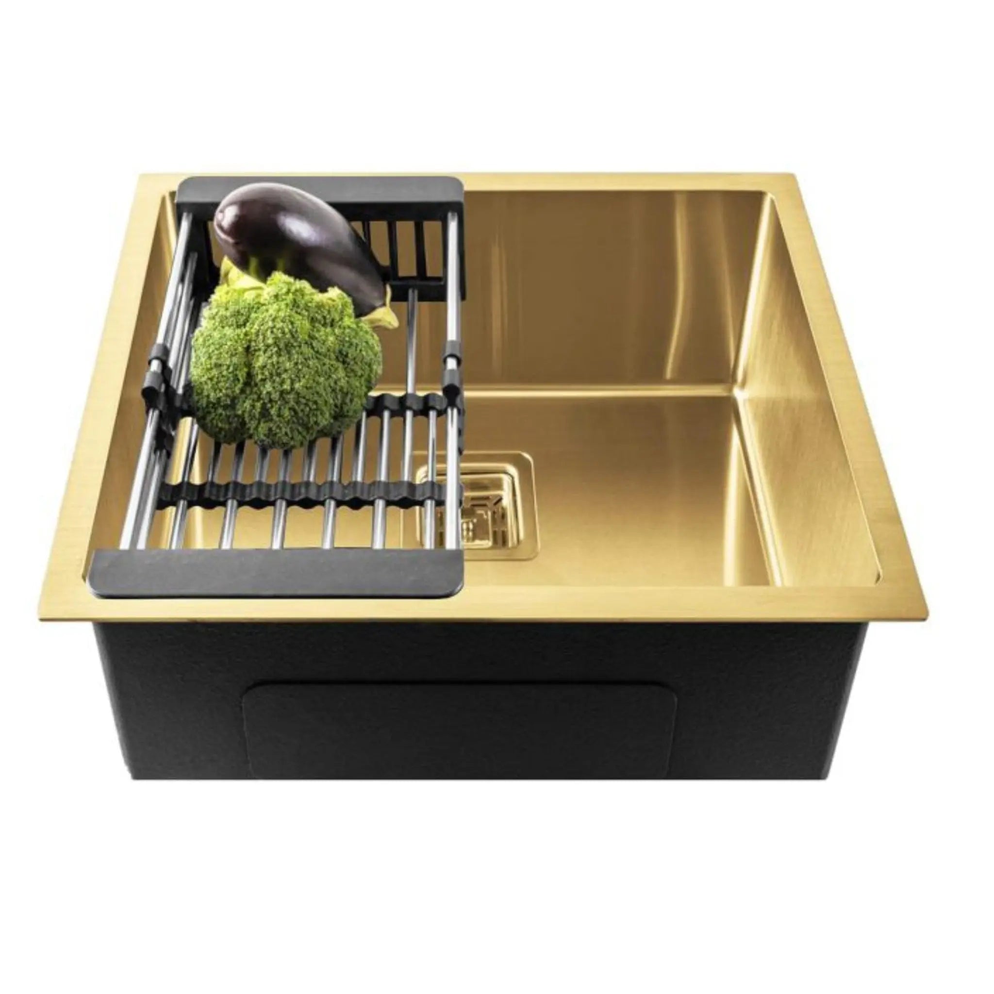 Fossa 24"x18"x10" Inch Single Bowl SS-304 Grade Stainless Steel Handmade Kitchen Sink Gold-0
