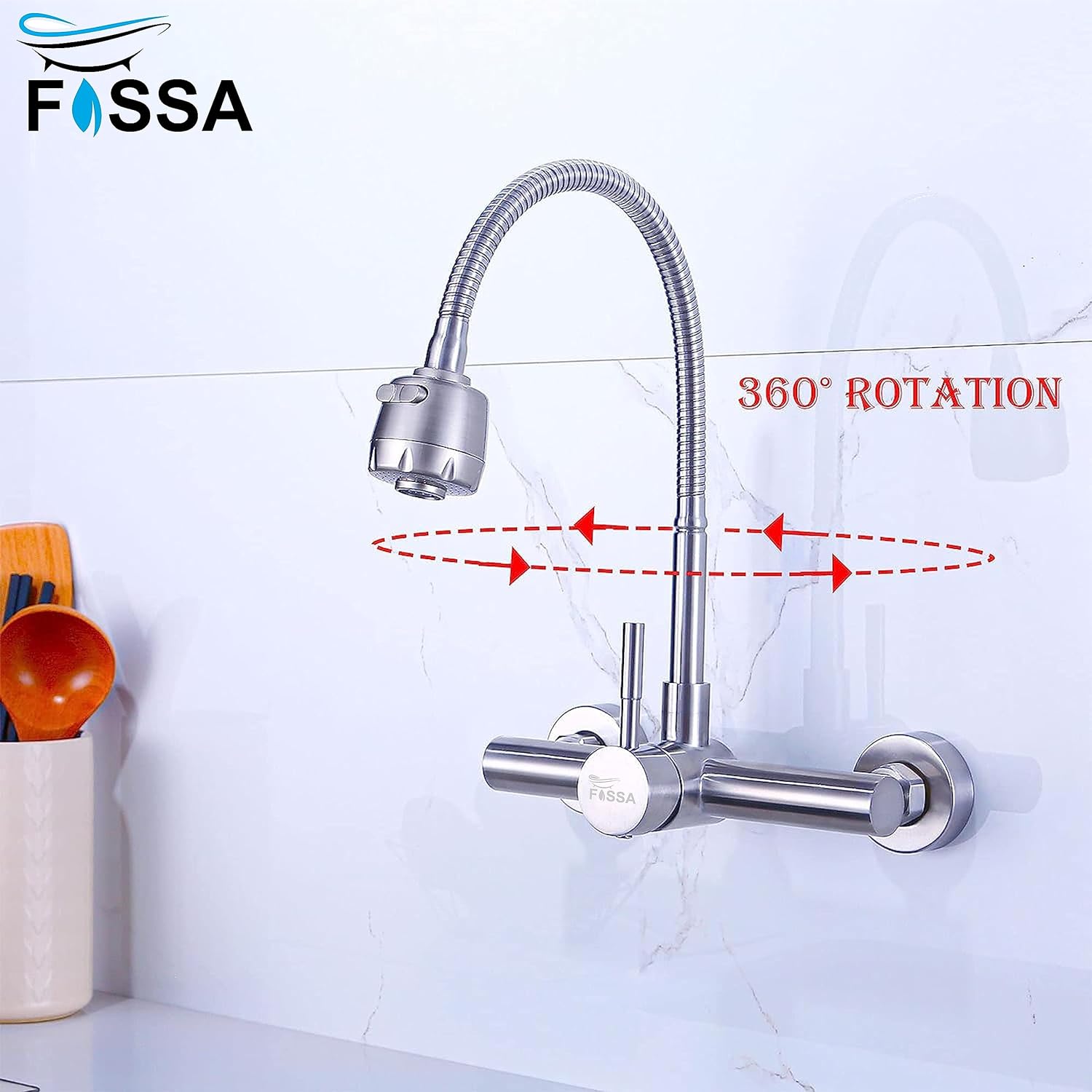 Fossa Kitchen Sink Wall Mount with Sprayer Stainless Steel Mixer Tap Faucet-2