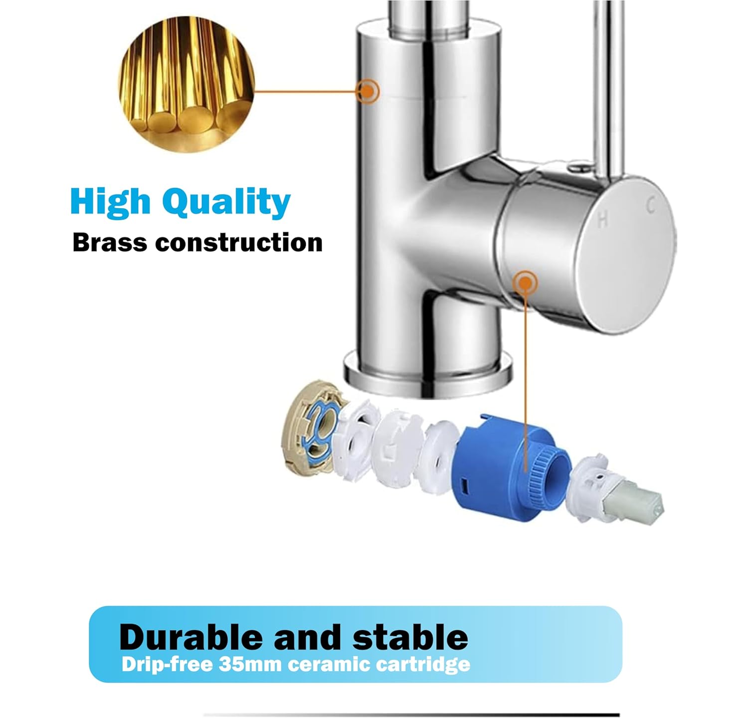 Fossa J Bend Faucet High Pressure Kitchen Faucet 360° Swivel, Stainless Steel Kitchen Faucet, Kitchen Mixer Tap with High Spout-257mm (Chrome Finish)-2