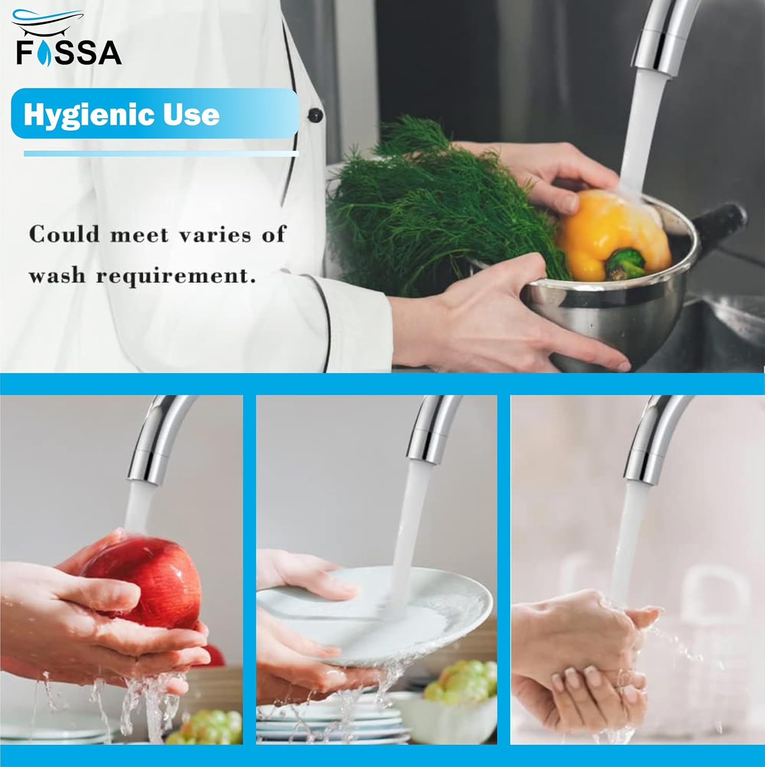 Fossa J Bend Faucet High Pressure Kitchen Faucet 360° Swivel, Stainless Steel Kitchen Faucet, Kitchen Mixer Tap with High Spout-257mm (Chrome Finish)-4